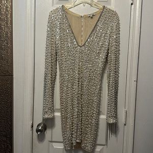 Fashion Nova, For Tonight’s Special Pearl Mini Dress, Silver Sequins/Pearl, XL